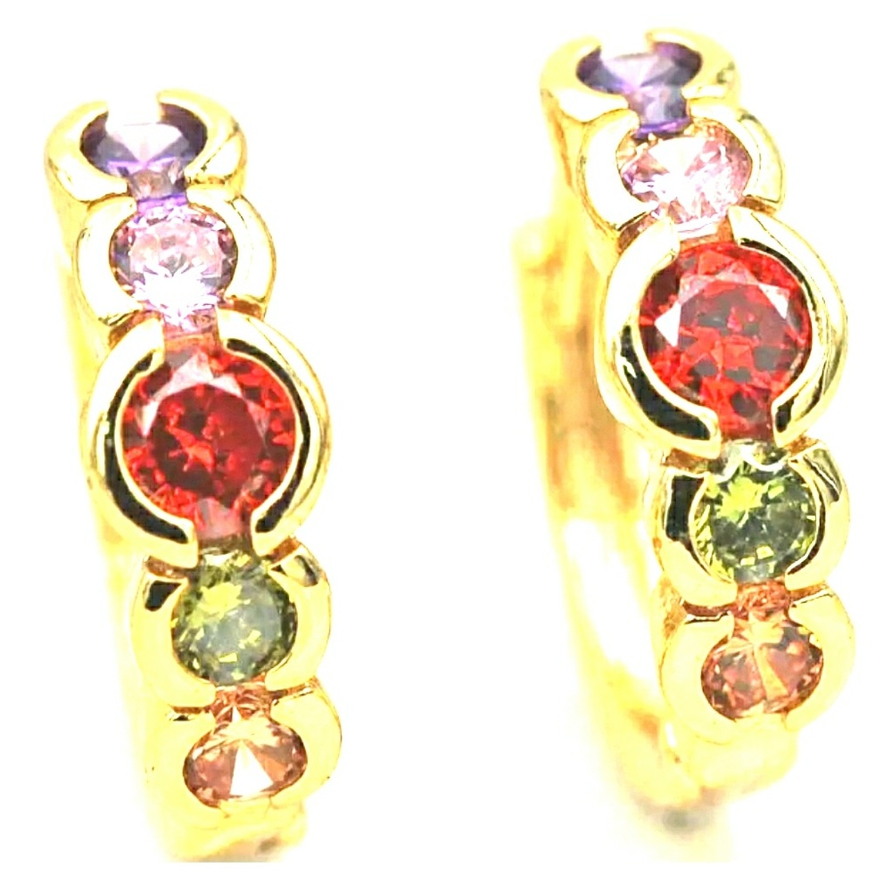 18K YGF Multicolor Gemstone Huggie Hoops